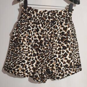 Express X Rocky Barnes Leopard Print Linen Blend Paperbag Shorts Women's XS